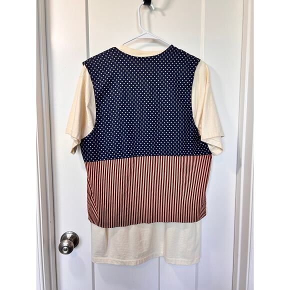 Vintage Hanes Beefy Patriotic Print Patchwork Reversible Shirt Vest Set L/M cat - Picture 6 of 16